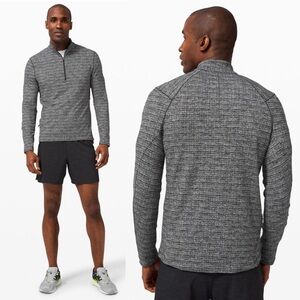 LULULEMON‎ Heathered Grey Grid Print Surge Warm 1/2 Zip Performance Pullover M